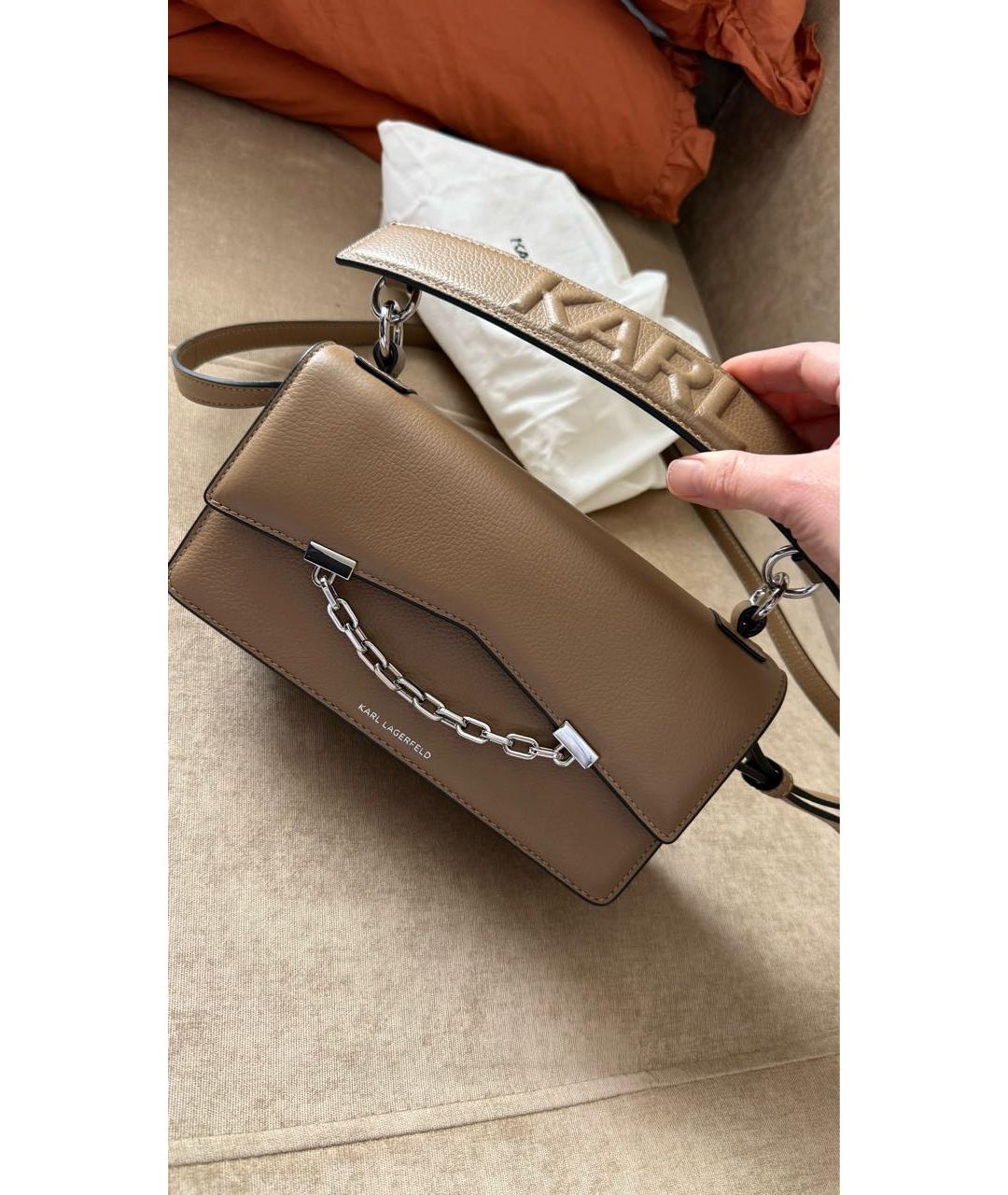 KARL LAGERFELD Бежевая кожаная сумка через плечо, фото 5