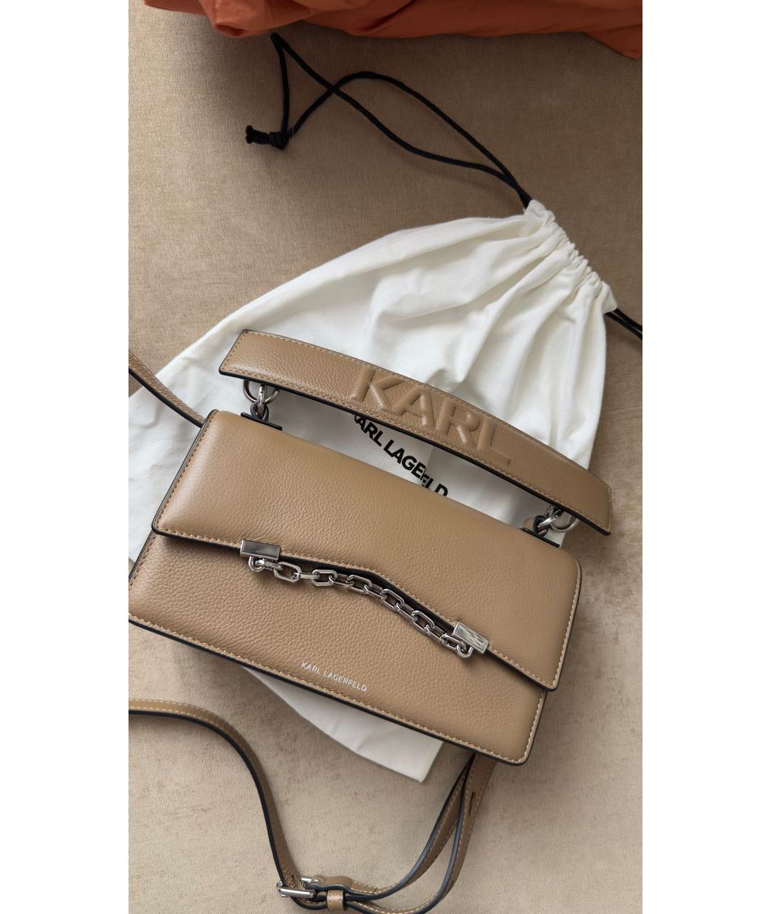KARL LAGERFELD Бежевая кожаная сумка через плечо, фото 6