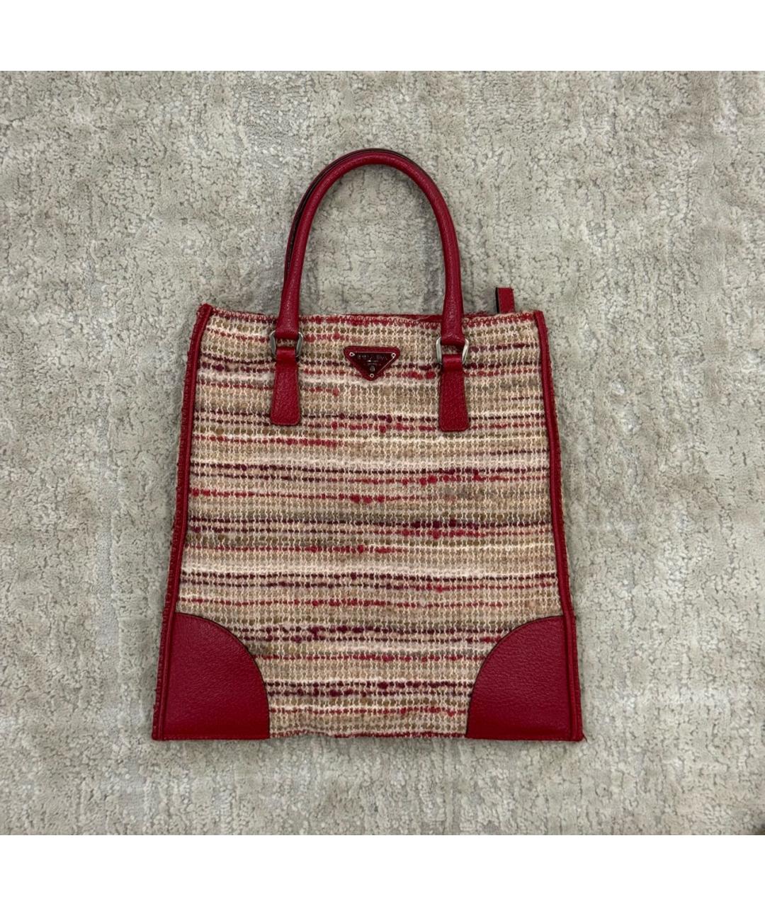 PRADA Красная твидовая сумка тоут, фото 9