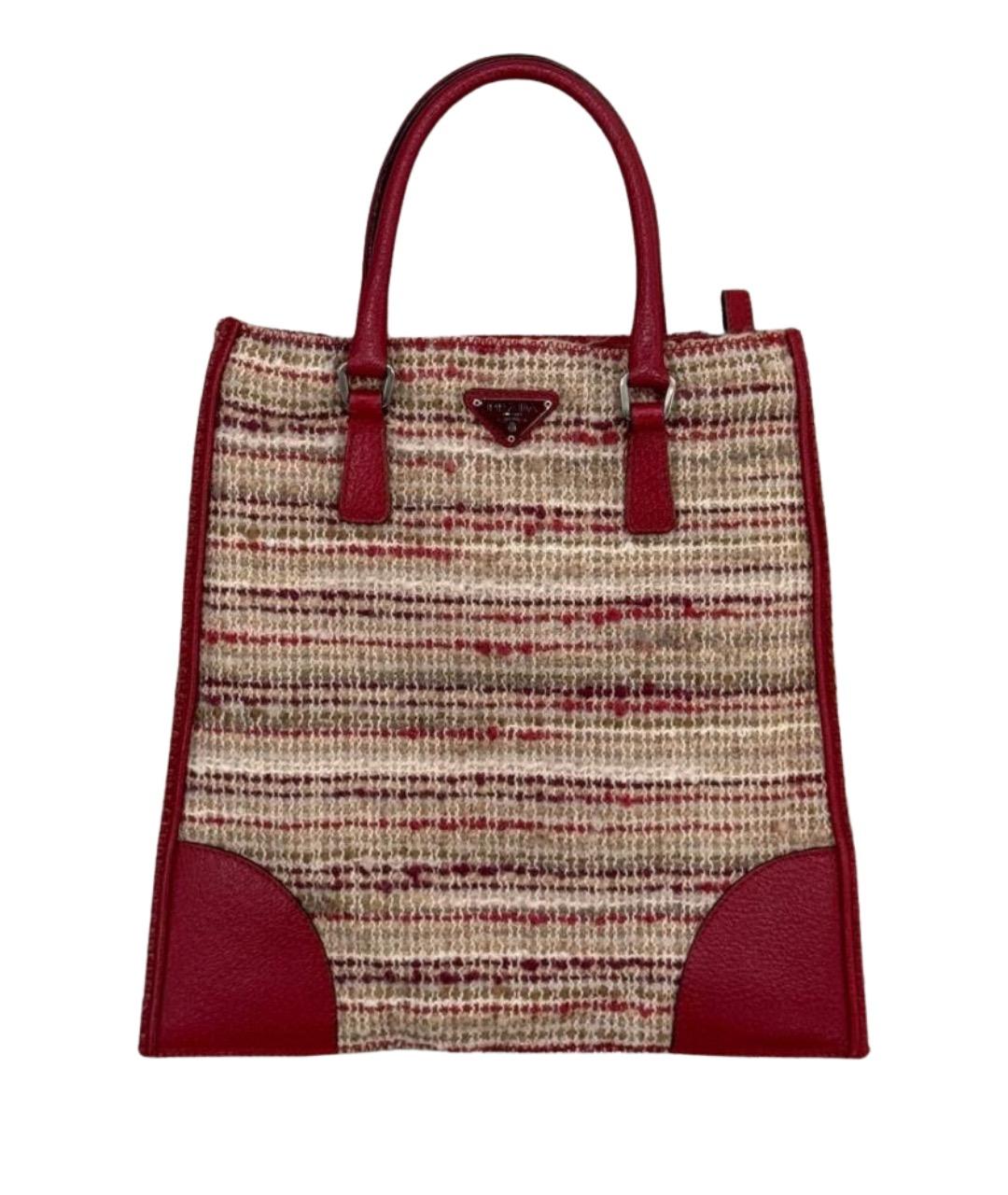 PRADA Красная твидовая сумка тоут, фото 1