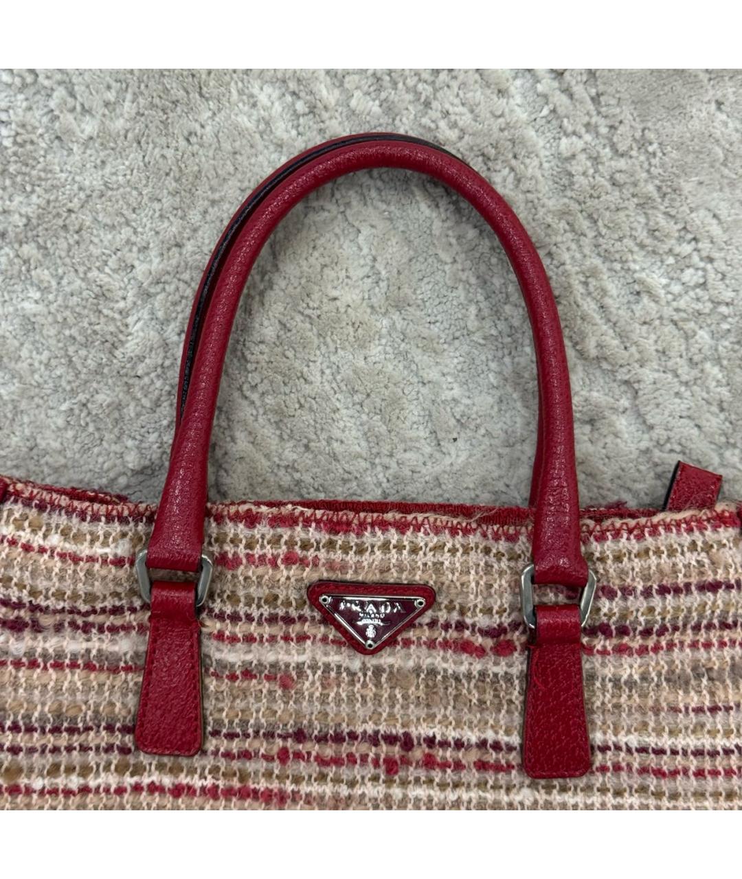 PRADA Красная твидовая сумка тоут, фото 5