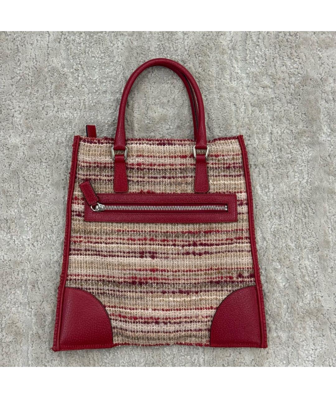 PRADA Красная твидовая сумка тоут, фото 3