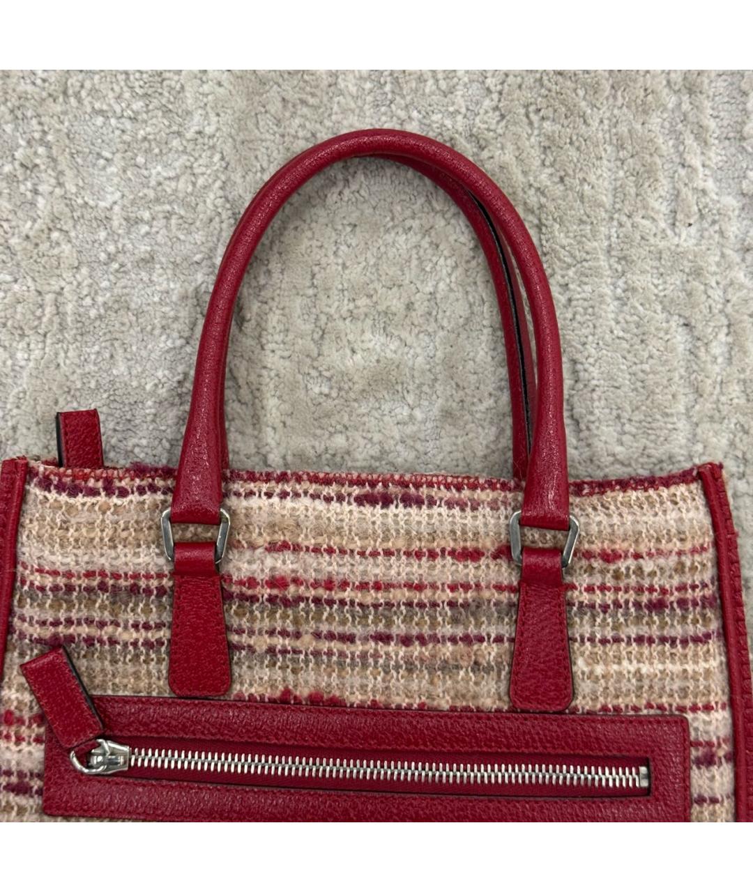 PRADA Красная твидовая сумка тоут, фото 4