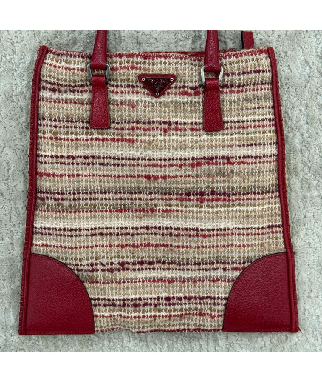 PRADA Красная твидовая сумка тоут, фото 2