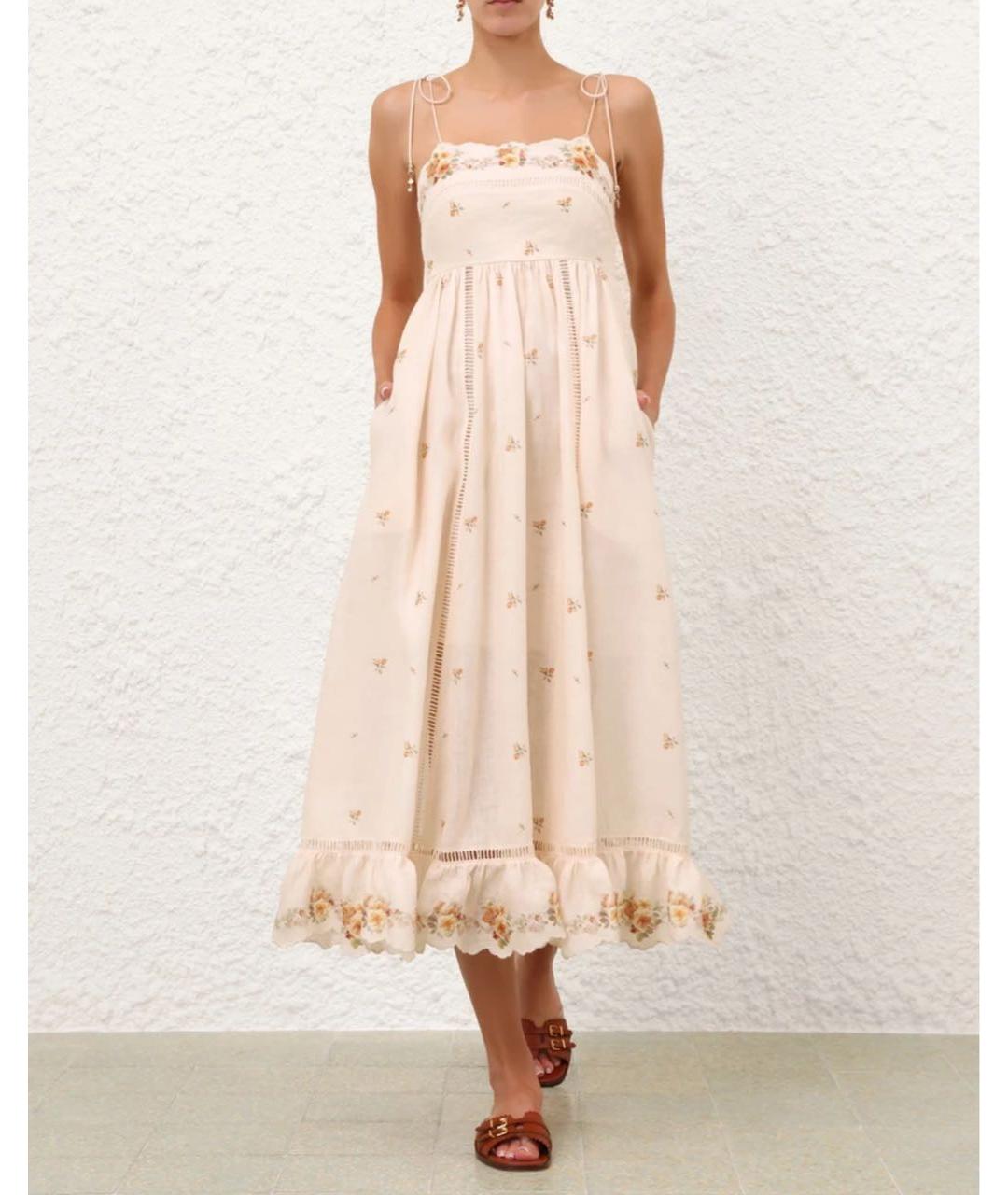 ZIMMERMANN Бежевый льняной сарафан, фото 6