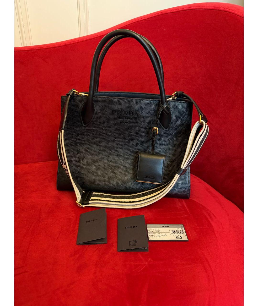 PRADA Черная кожаная сумка с короткими ручками, фото 4