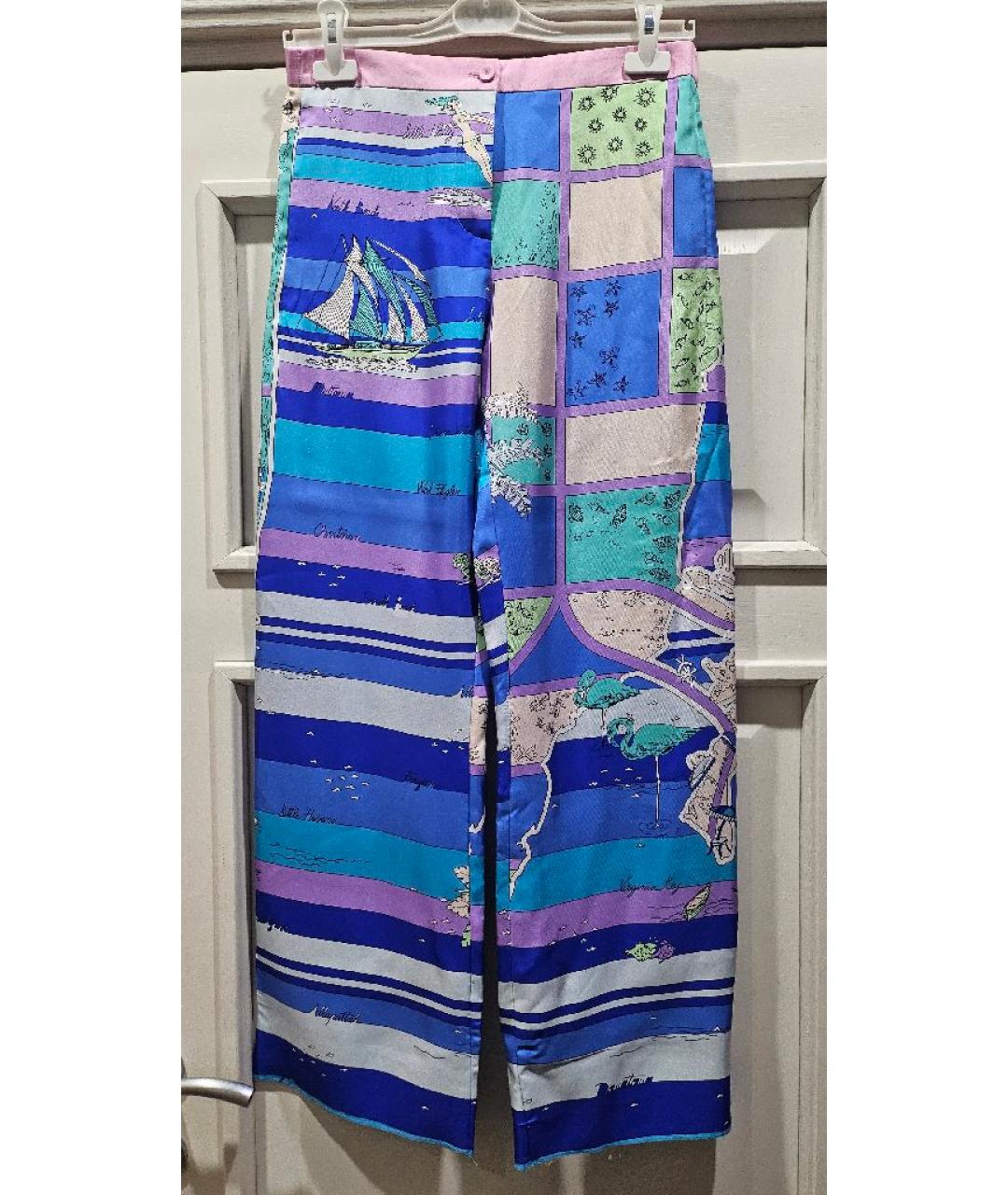 EMILIO PUCCI Синие шелковые брюки широкие, фото 5
