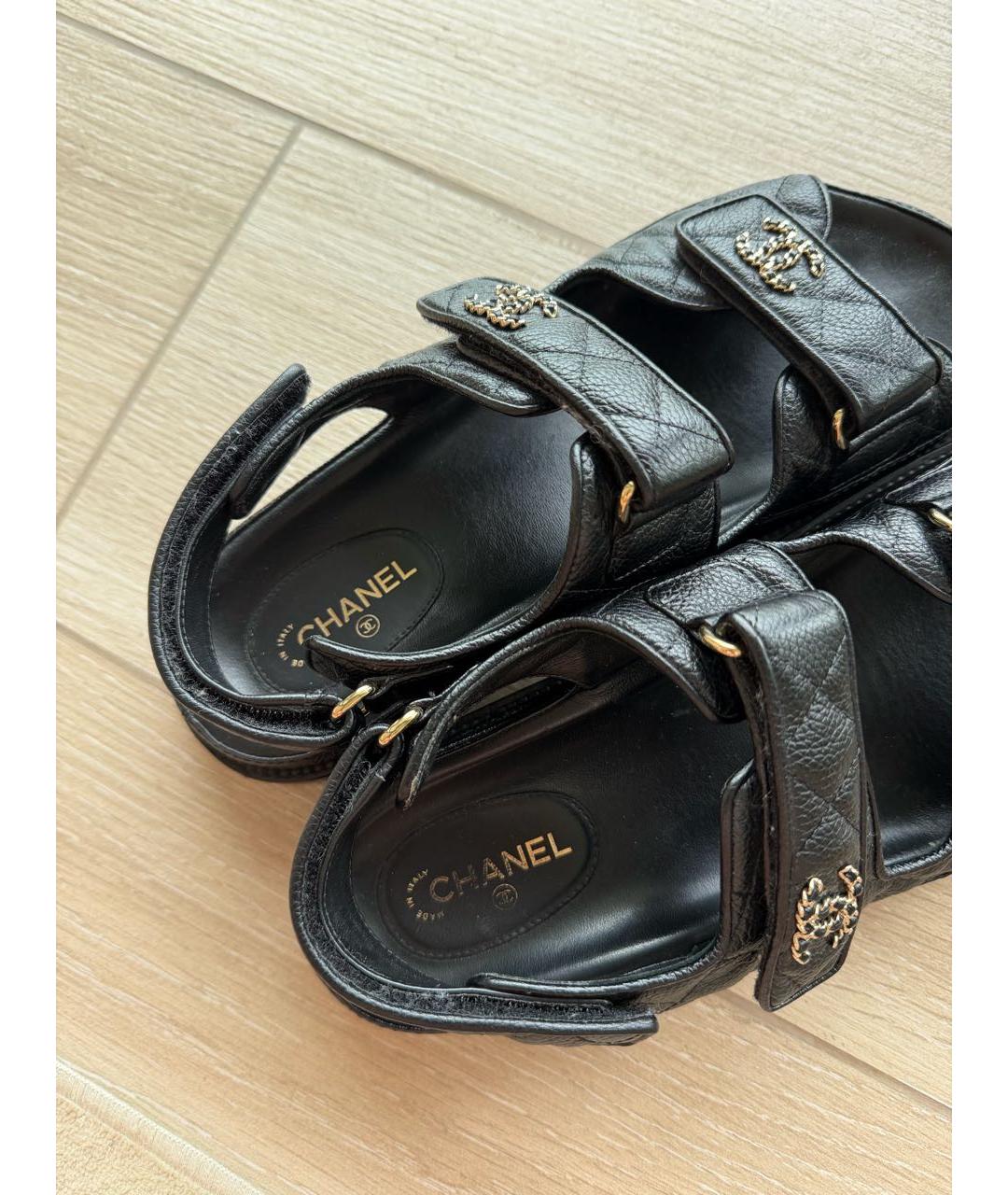 CHANEL Черные кожаные сандалии, фото 8