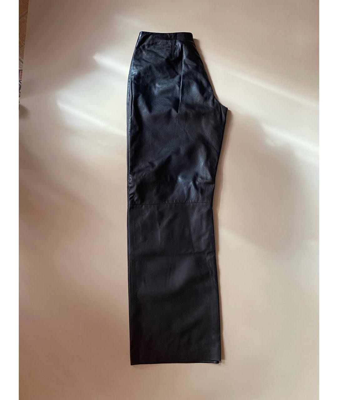 SPORTMAX Черные кожаные брюки широкие, фото 4