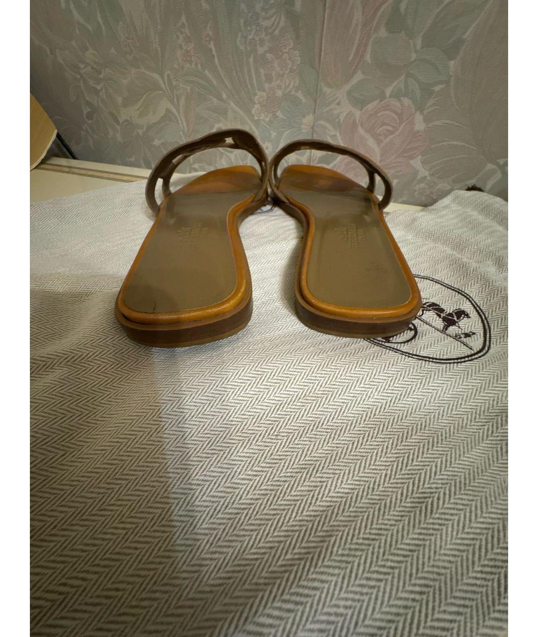 HERMES Коричневые кожаные шлепанцы, фото 4