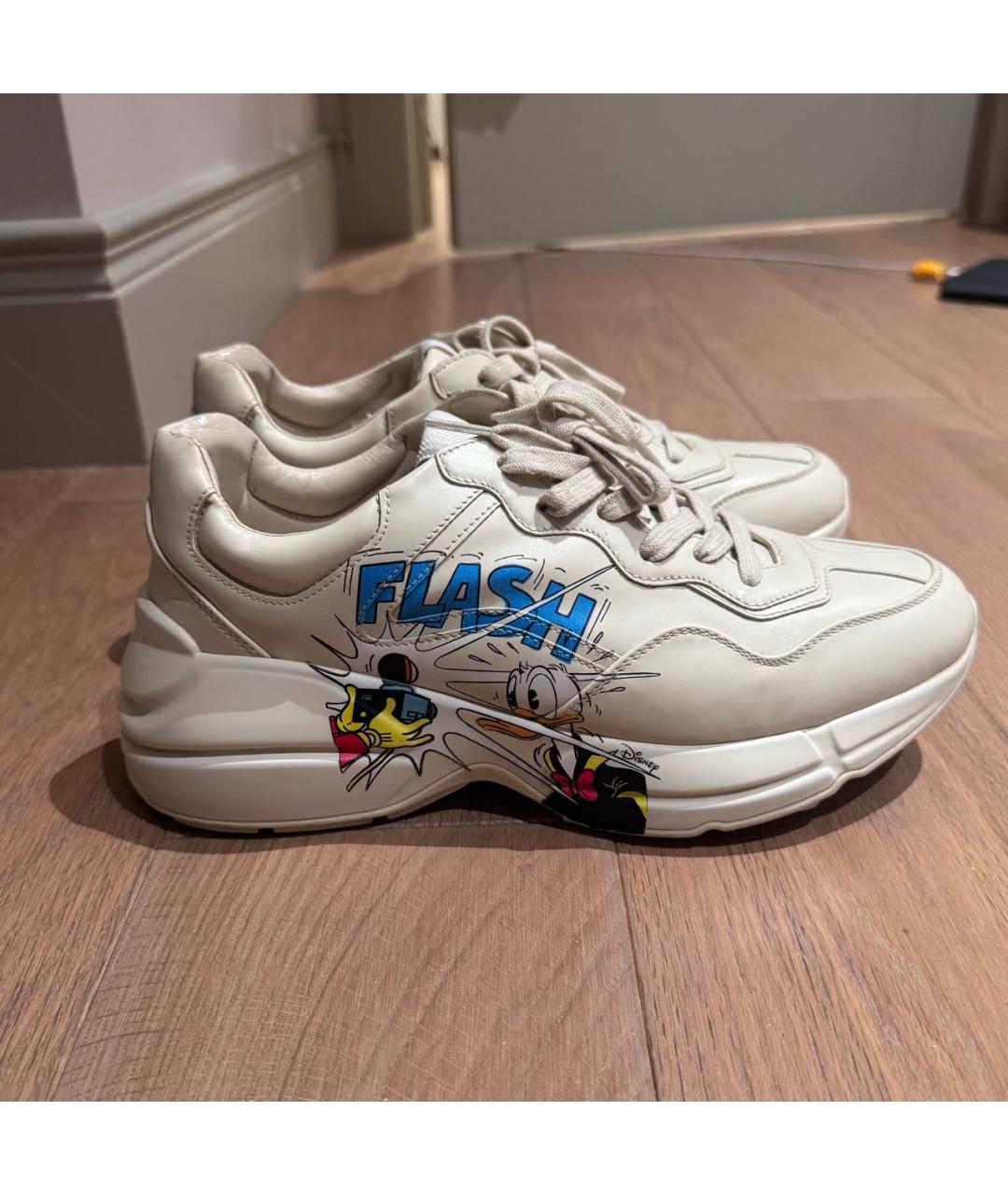 GUCCI Бежевые кожаные кроссовки, фото 5