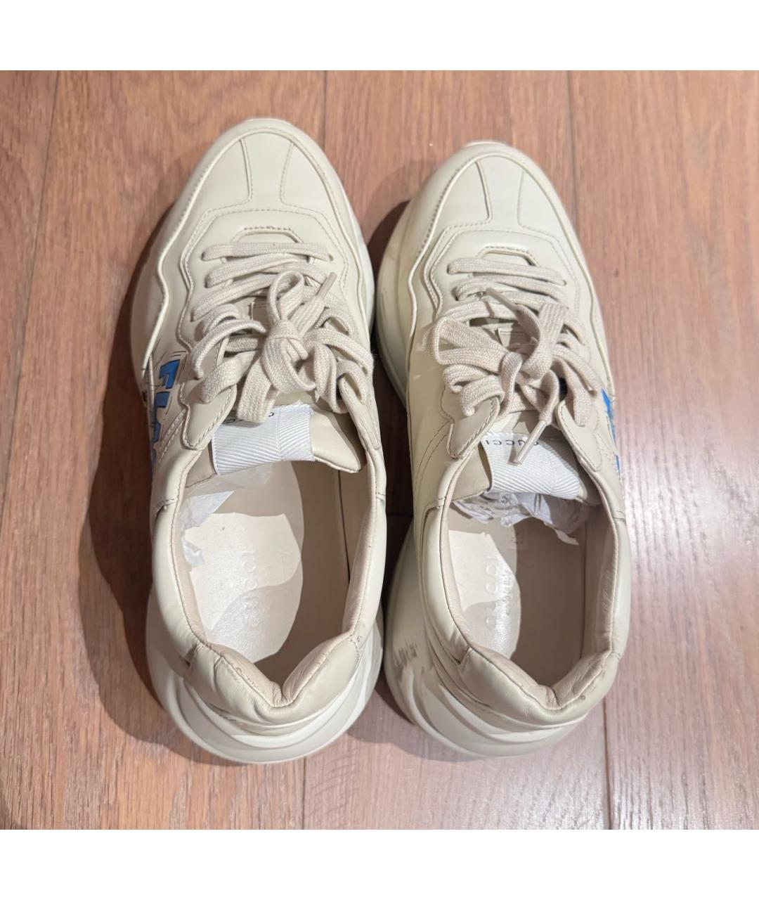 GUCCI Бежевые кожаные кроссовки, фото 3