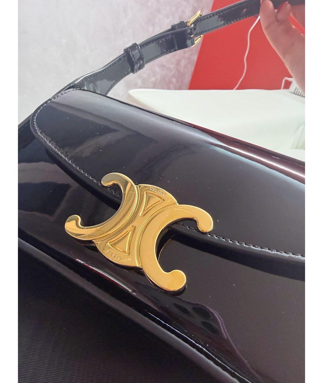 CELINE Черная сумка через плечо из лакированной кожи, фото 5