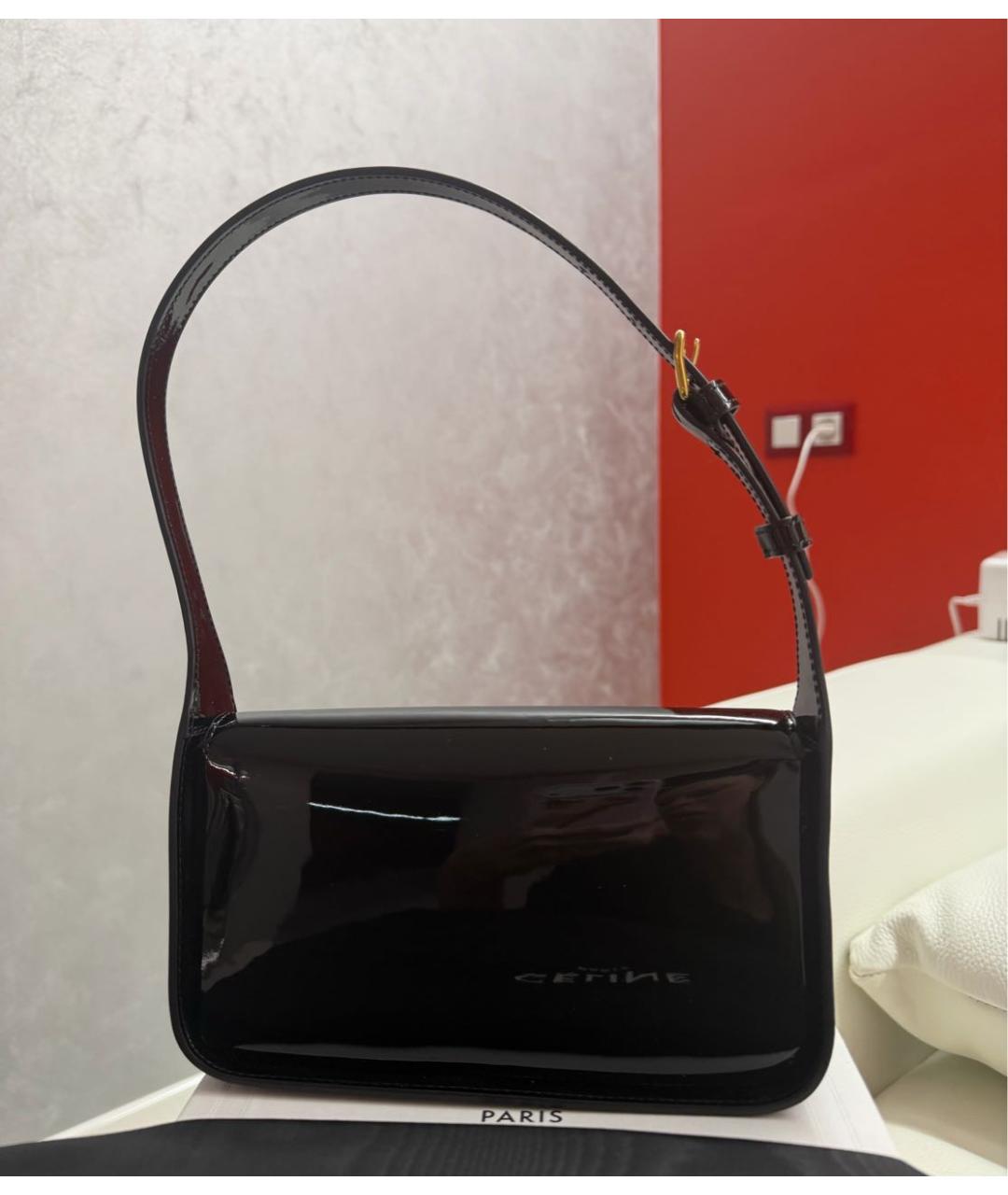 CELINE Черная сумка через плечо из лакированной кожи, фото 4