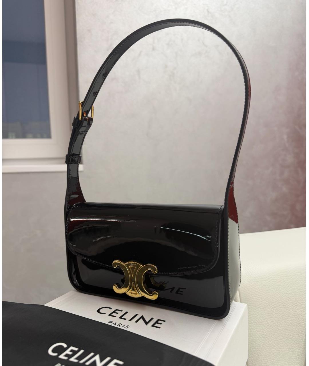 CELINE Черная сумка через плечо из лакированной кожи, фото 2