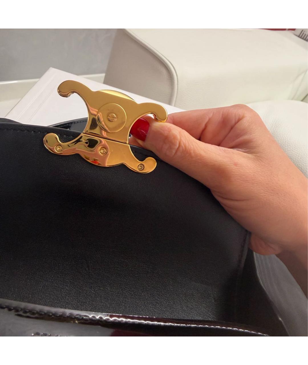 CELINE Черная сумка через плечо из лакированной кожи, фото 8