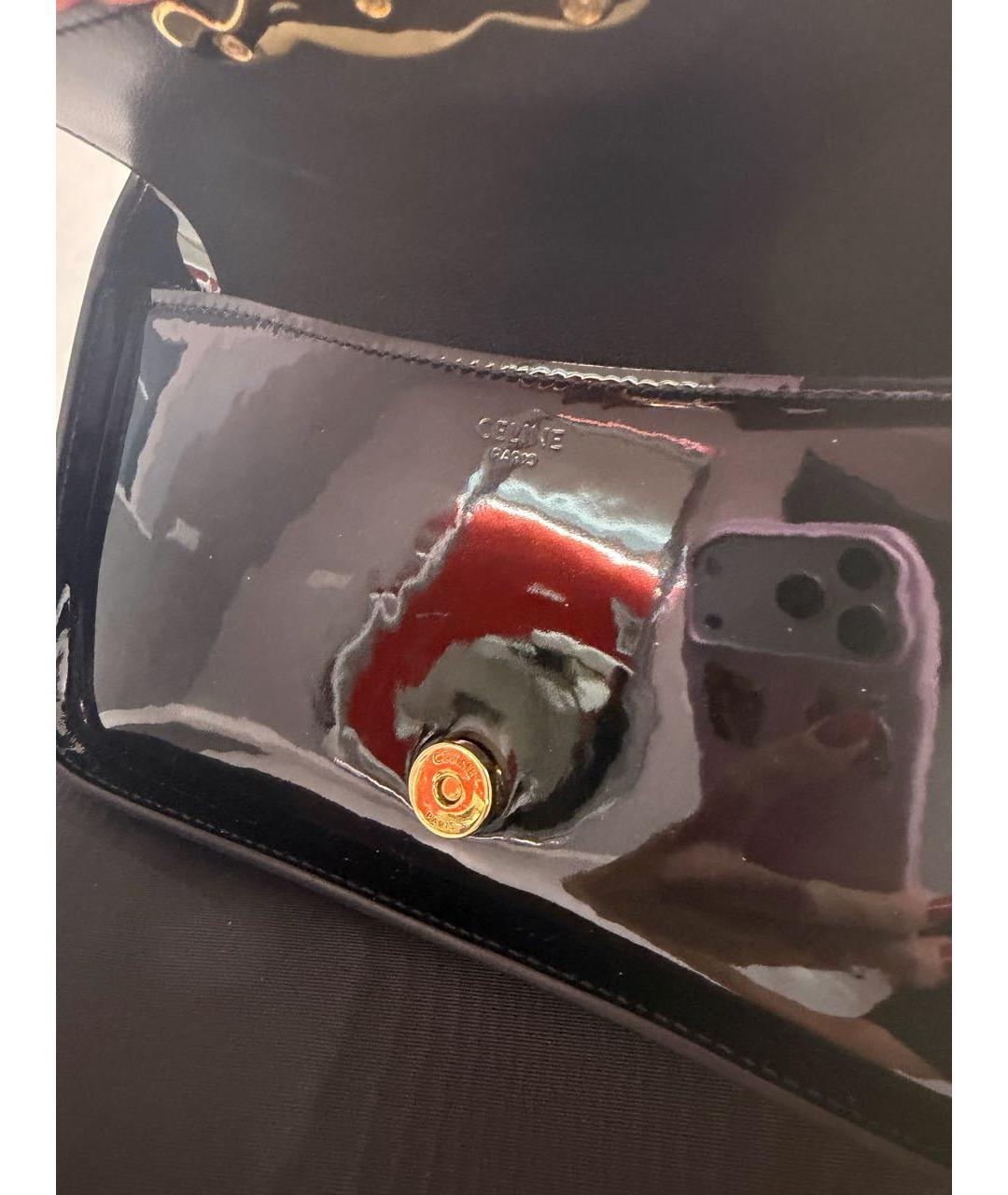 CELINE Черная сумка через плечо из лакированной кожи, фото 7