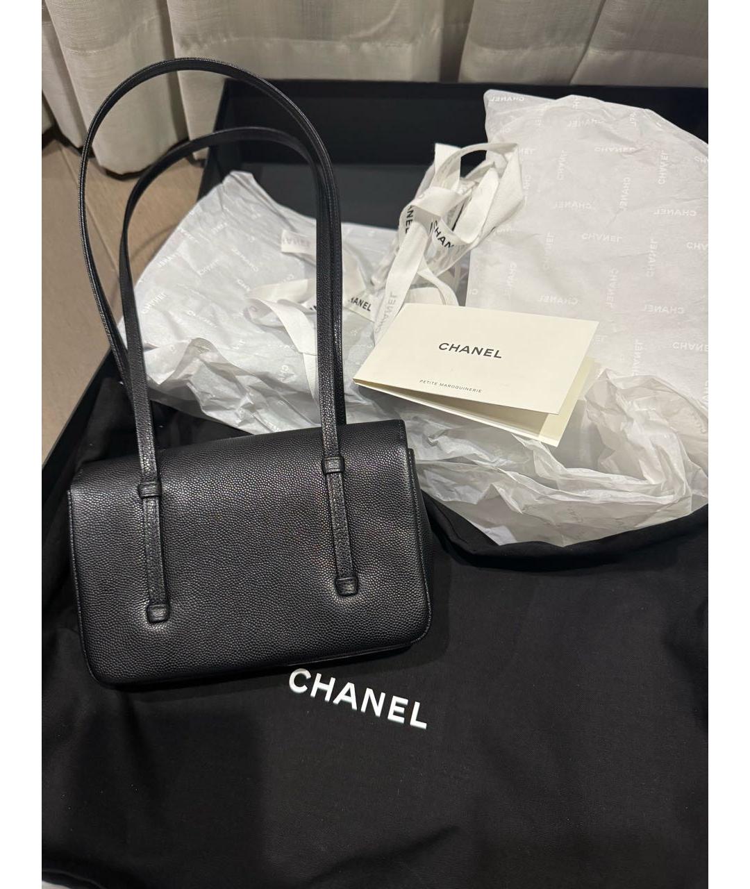 CHANEL Черная кожаная сумка с короткими ручками, фото 2