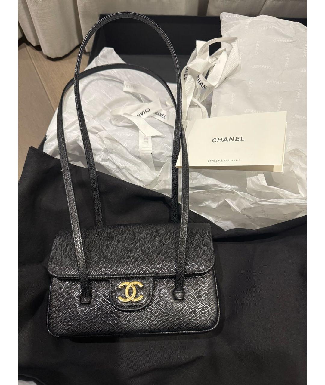 CHANEL Черная кожаная сумка с короткими ручками, фото 7