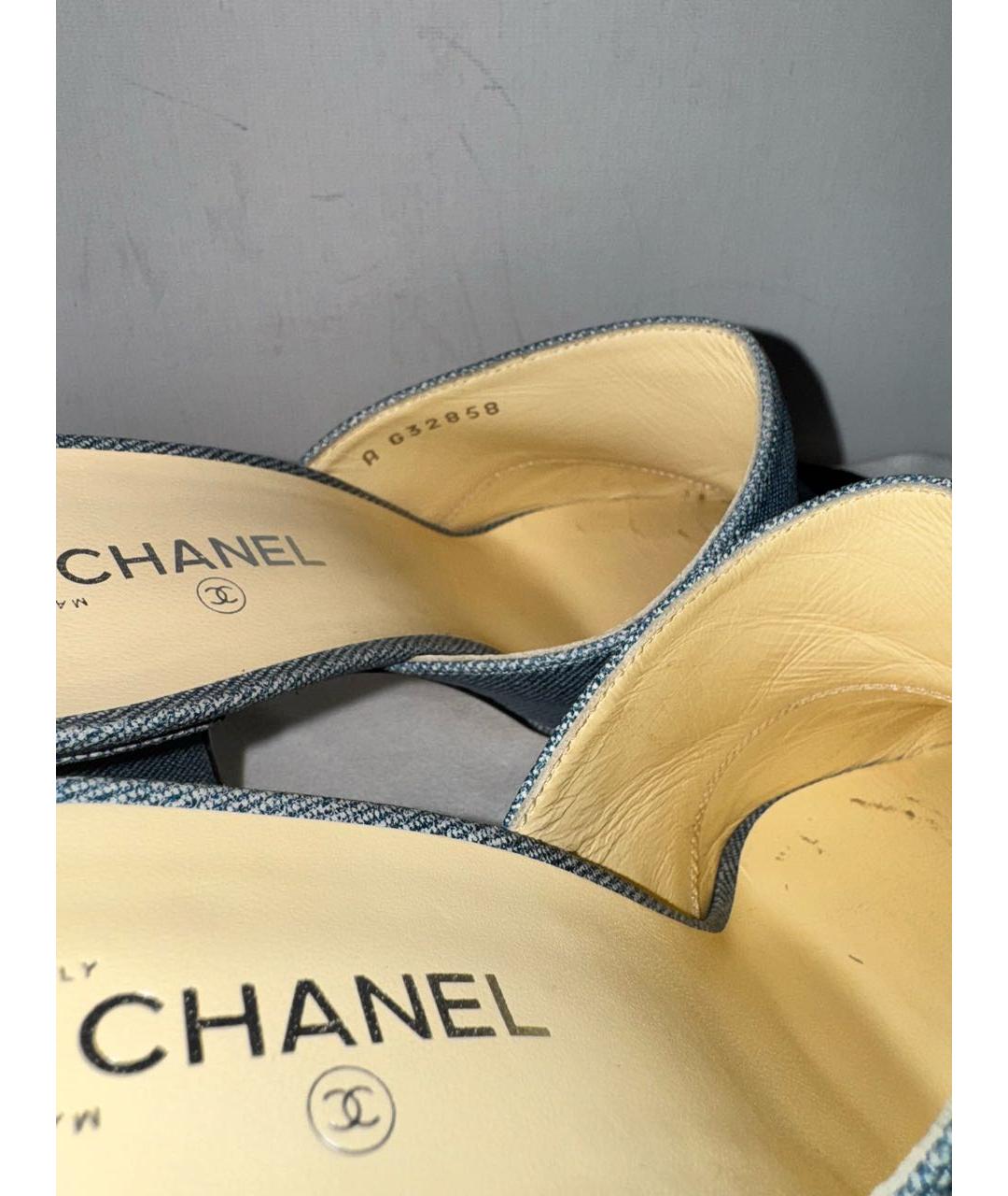 CHANEL Голубые кожаные мюли, фото 8