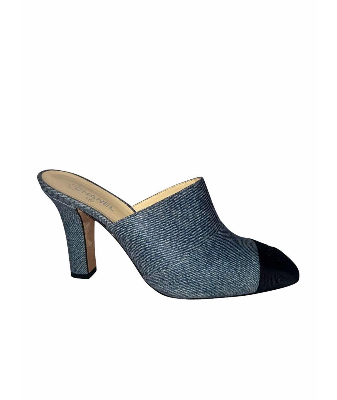 CHANEL Голубые кожаные мюли, фото 1