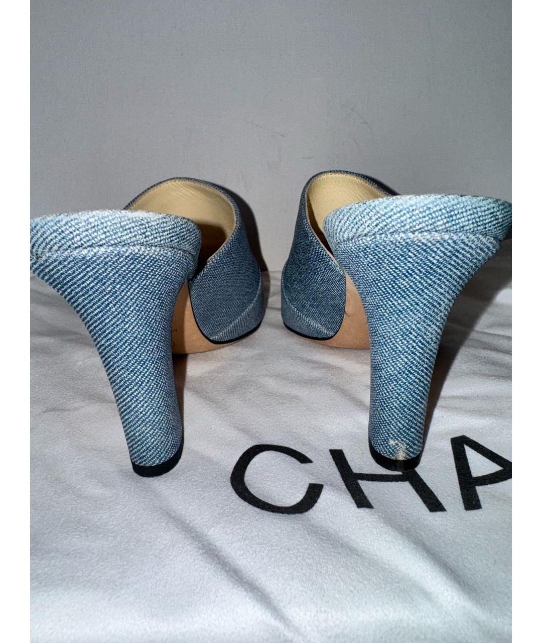 CHANEL Голубые кожаные мюли, фото 4