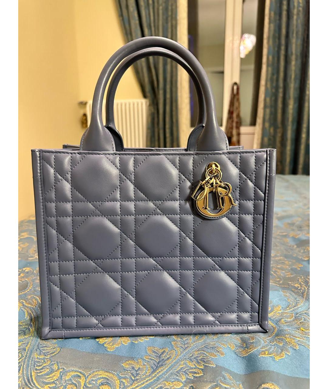 CHRISTIAN DIOR Голубая кожаная сумка с короткими ручками, фото 5