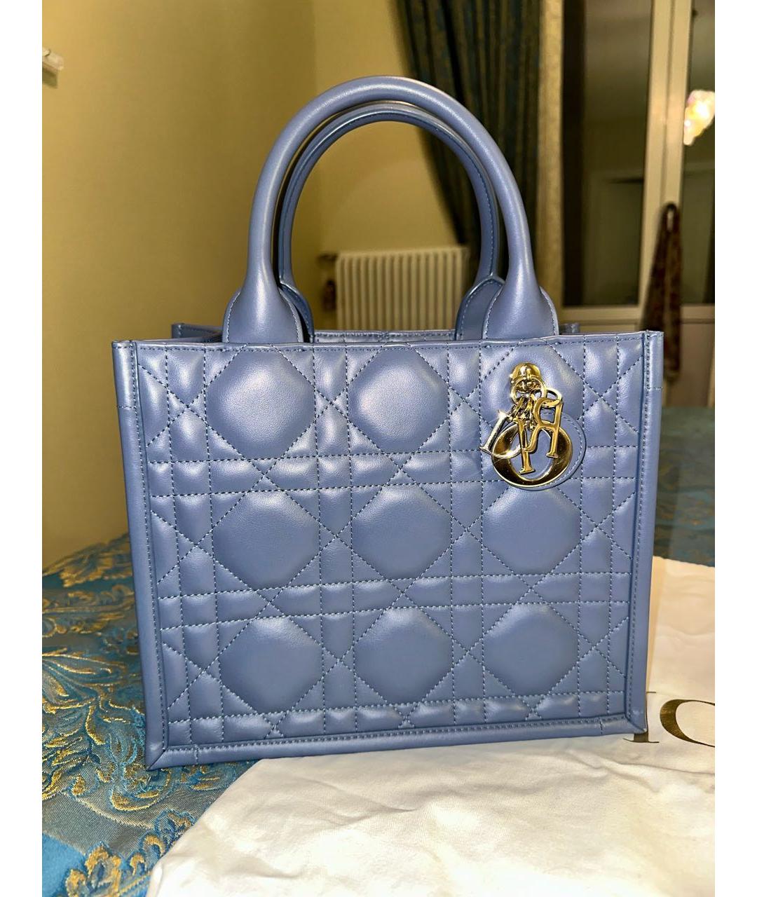 CHRISTIAN DIOR Голубая кожаная сумка с короткими ручками, фото 7
