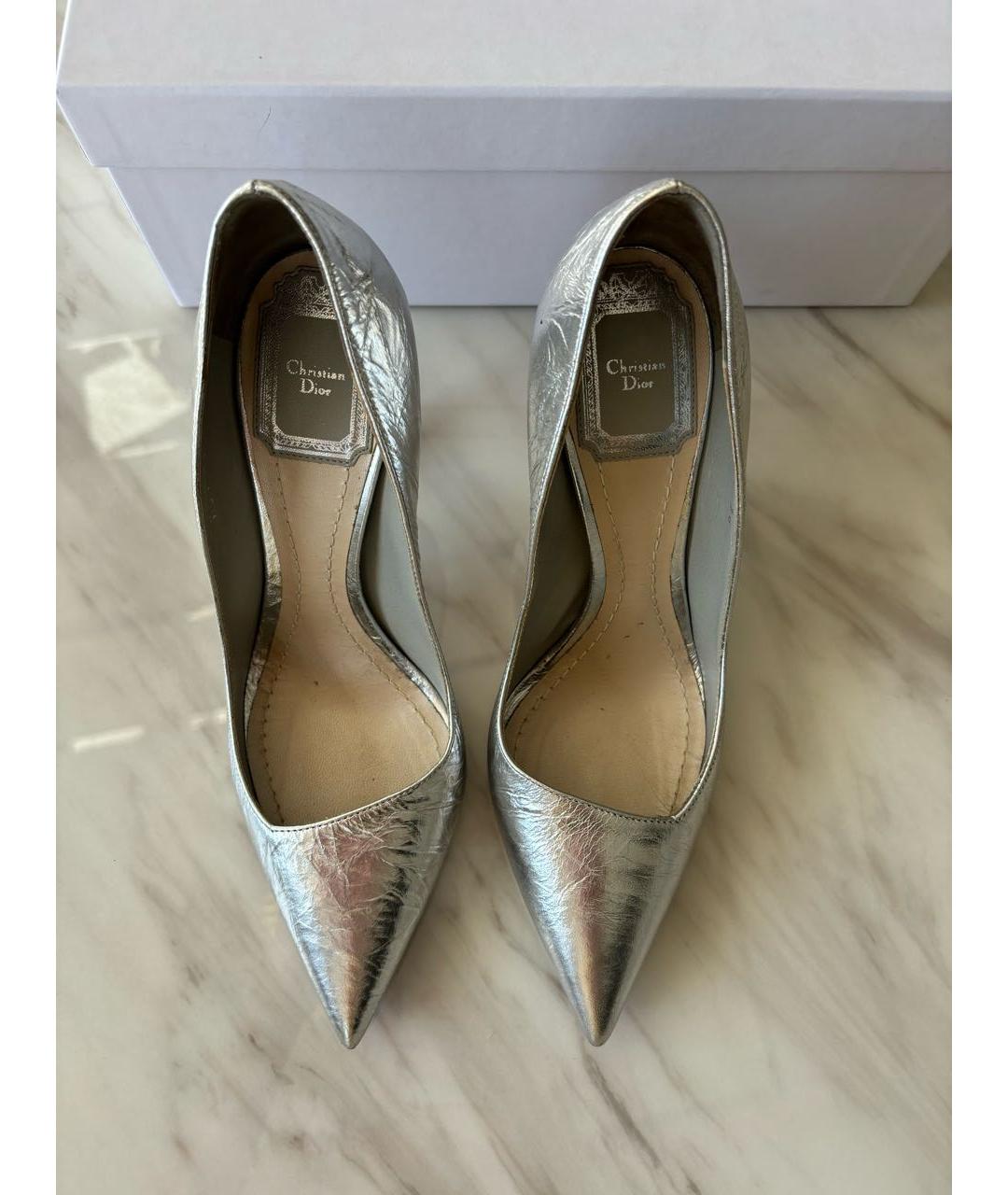 CHRISTIAN DIOR Серебряные кожаные туфли, фото 2