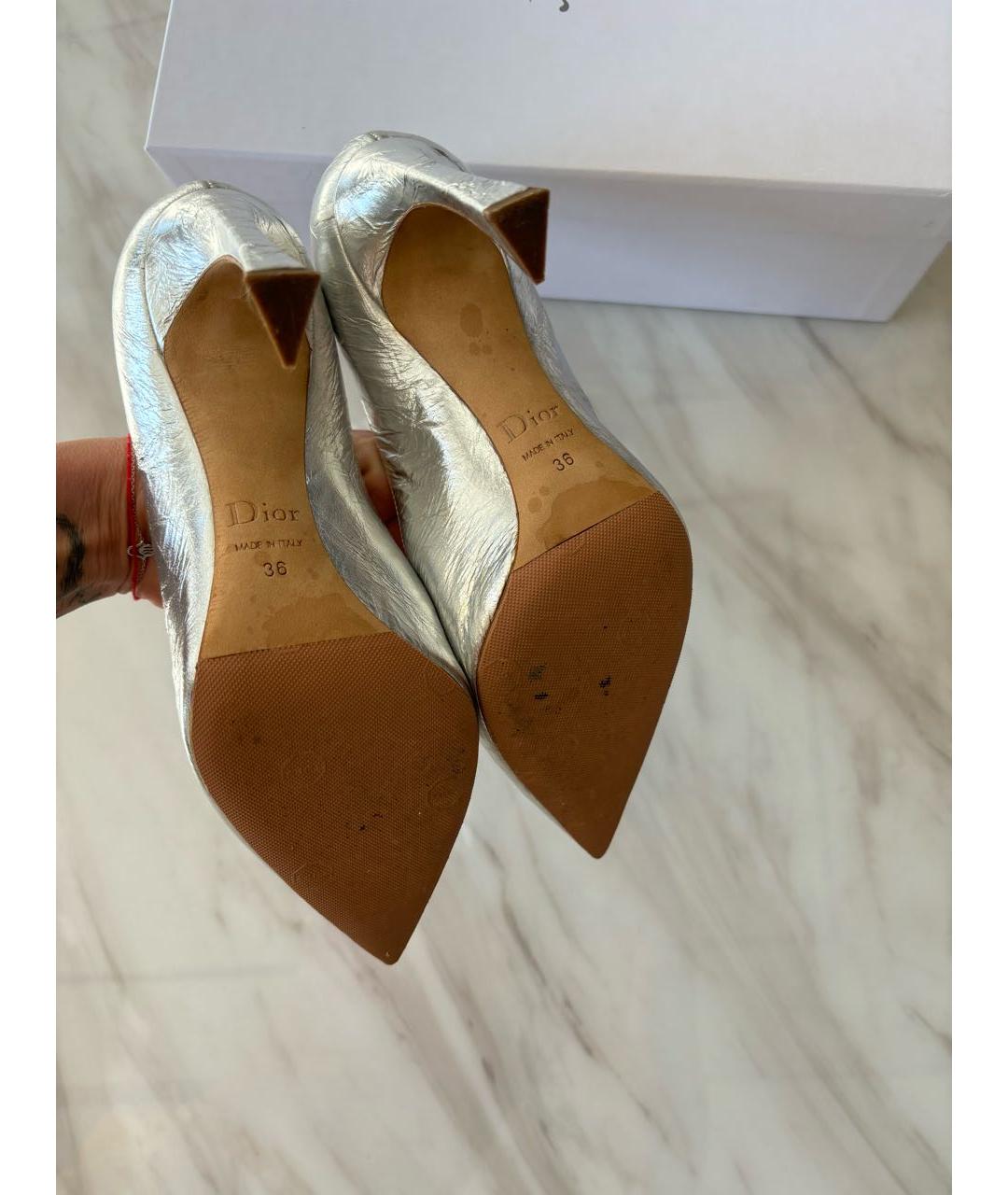 CHRISTIAN DIOR Серебряные кожаные туфли, фото 7