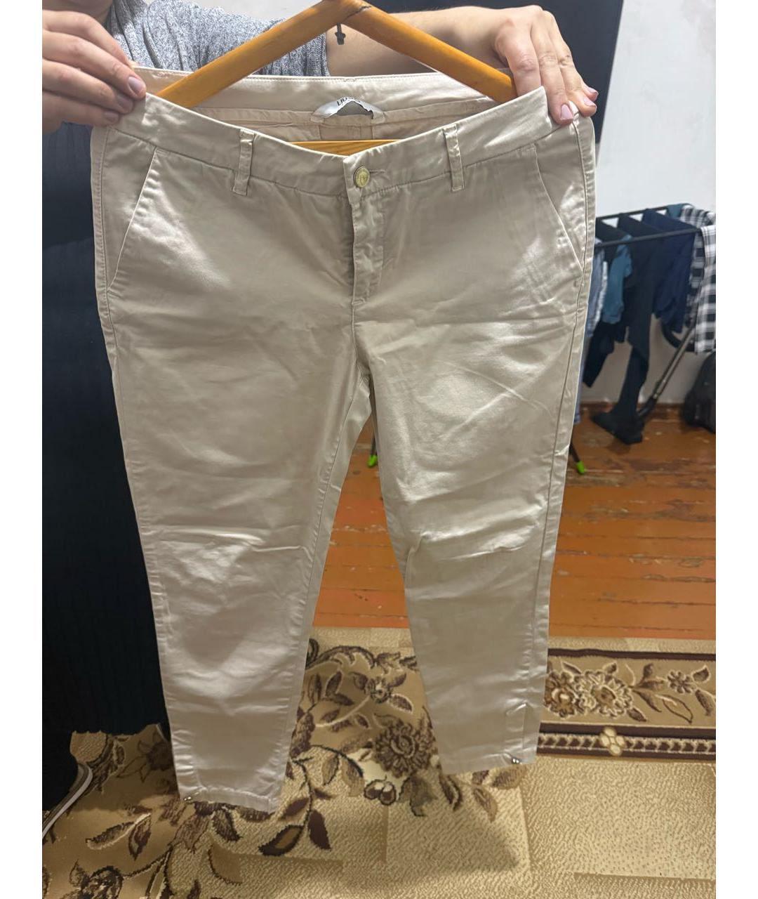 LIU JO Бежевые вискозные прямые брюки, фото 9