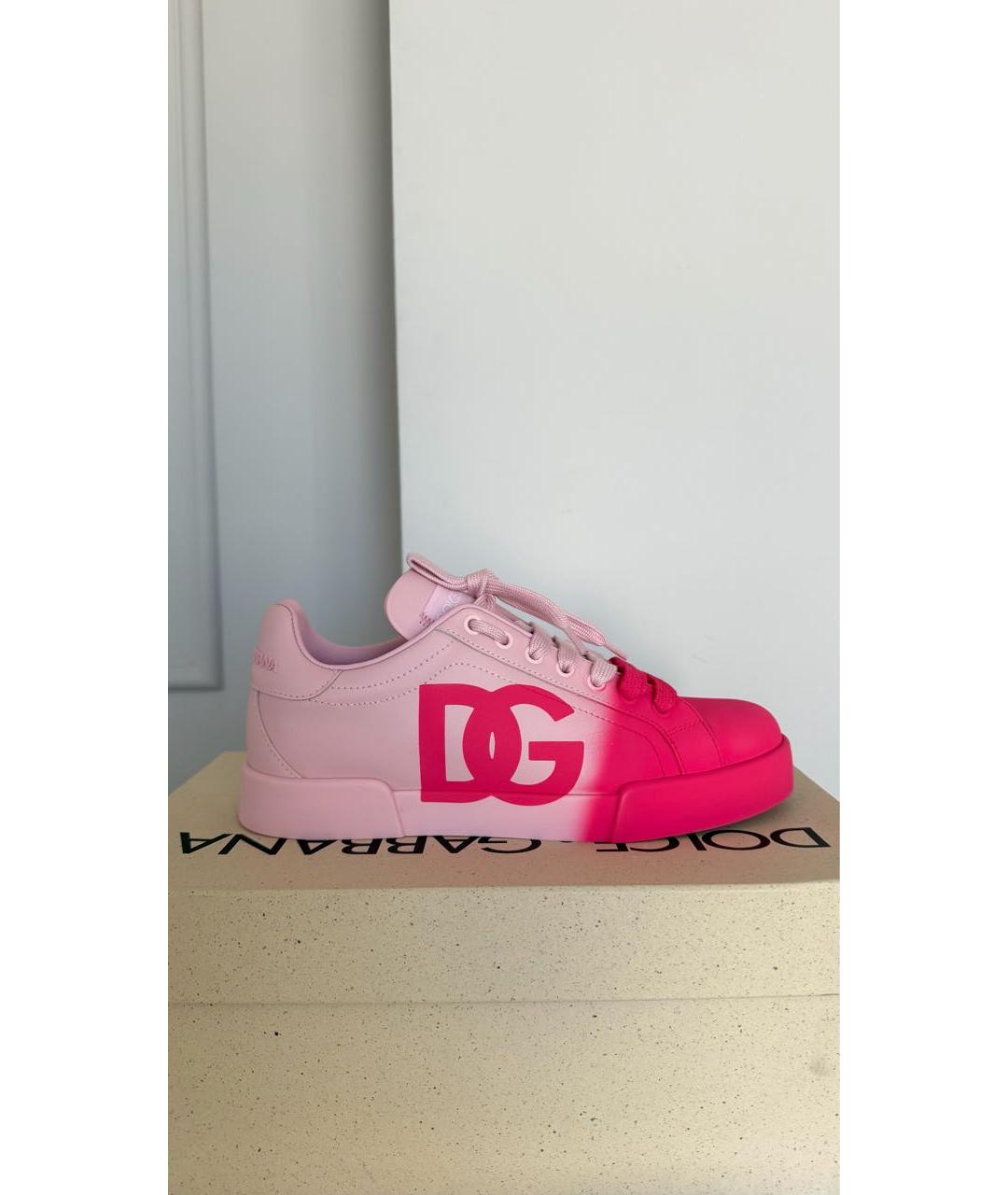 DOLCE&GABBANA Розовые кожаные кроссовки, фото 6
