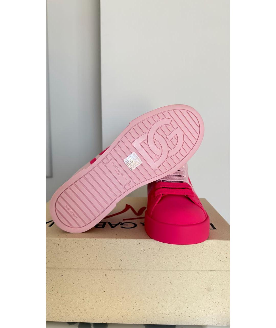 DOLCE&GABBANA Розовые кожаные кроссовки, фото 5