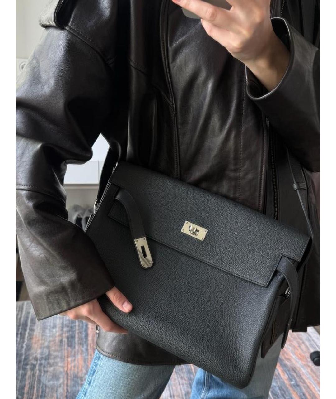 HERMES Черная кожаная сумка на плечо, фото 4