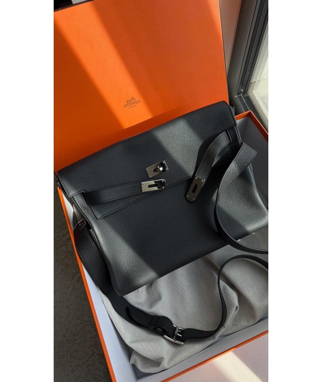 HERMES Черная кожаная сумка на плечо, фото 5