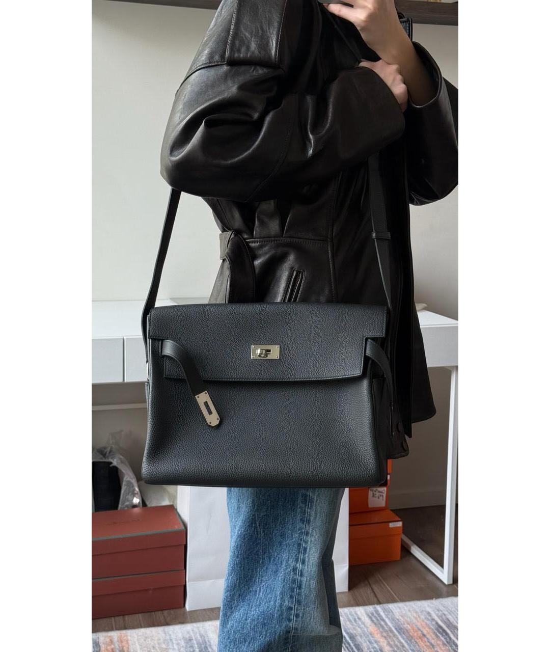 HERMES Черная кожаная сумка на плечо, фото 2