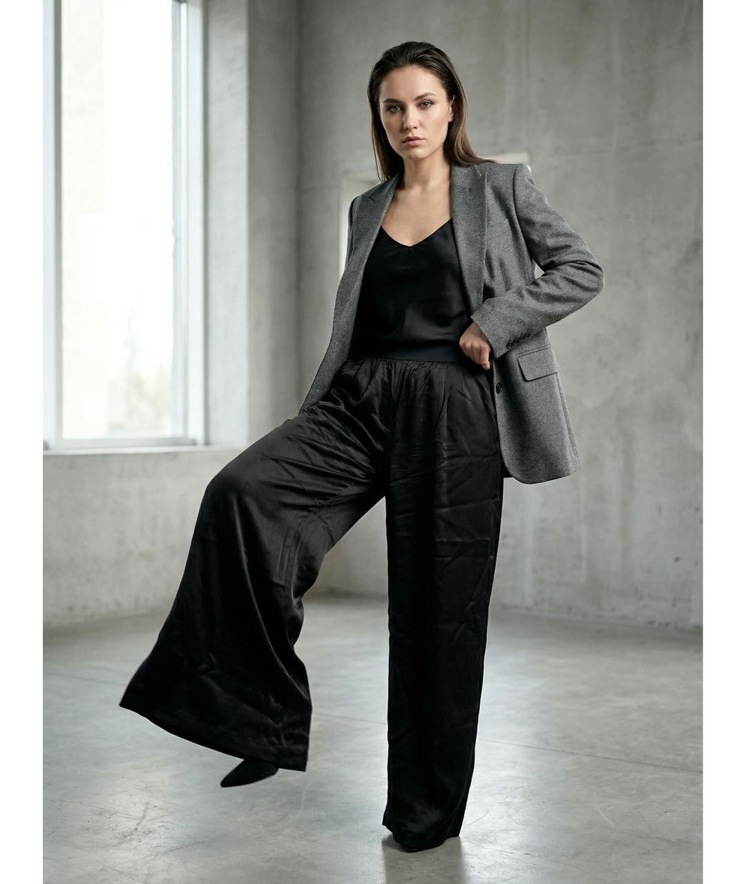 032C Черные атласные брюки широкие, фото 5