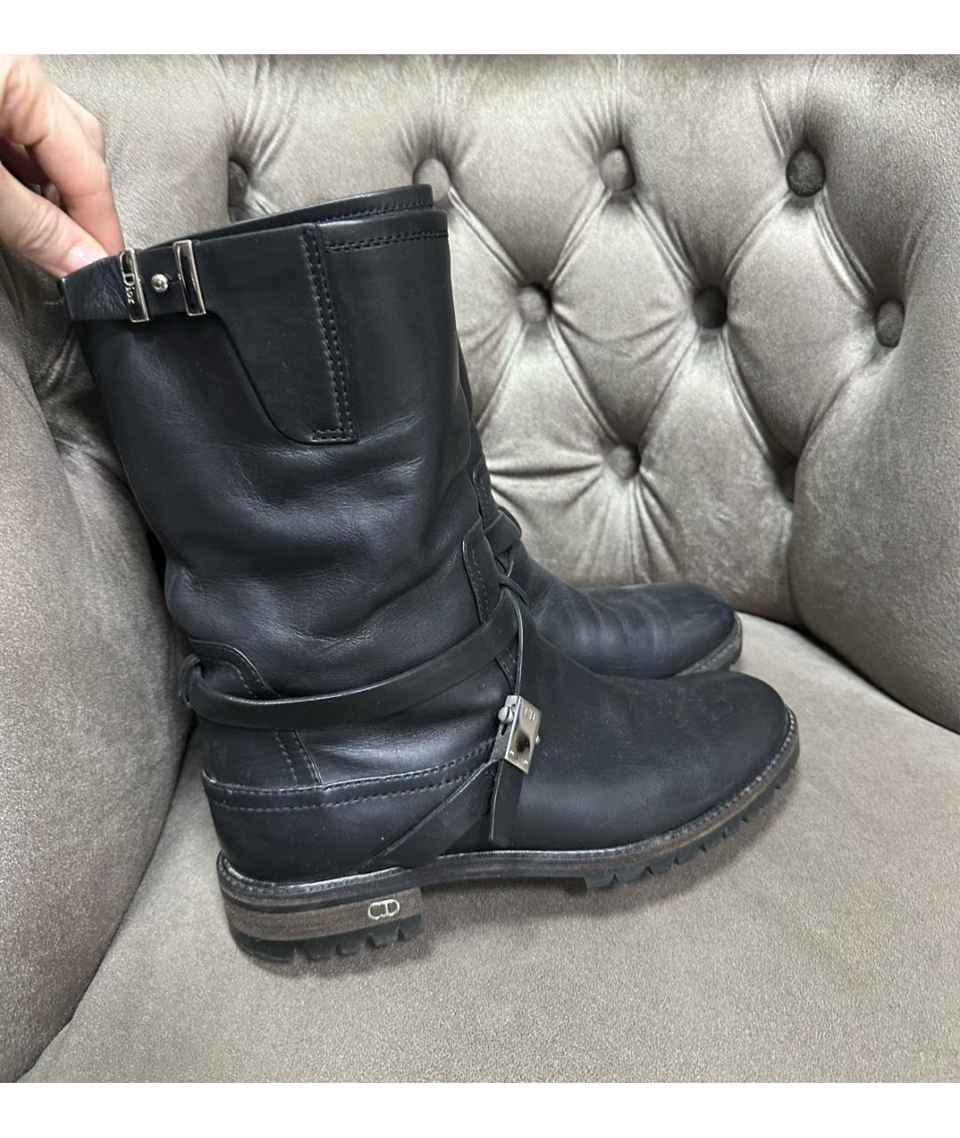 CHRISTIAN DIOR Черные кожаные сапоги, фото 7