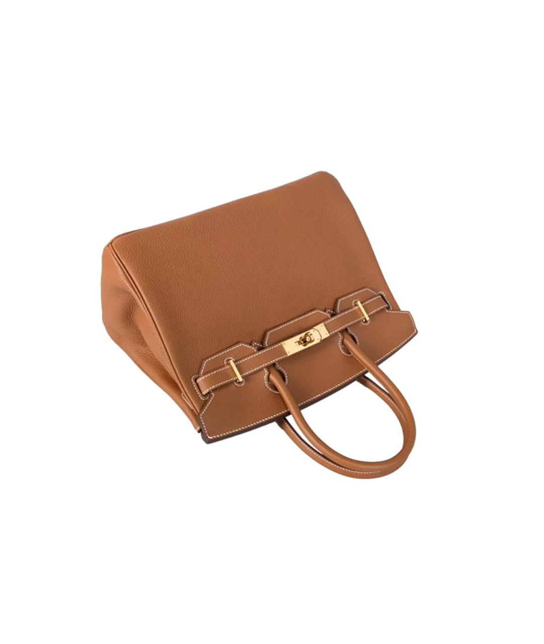 HERMES Коричневая кожаная сумка с короткими ручками, фото 3