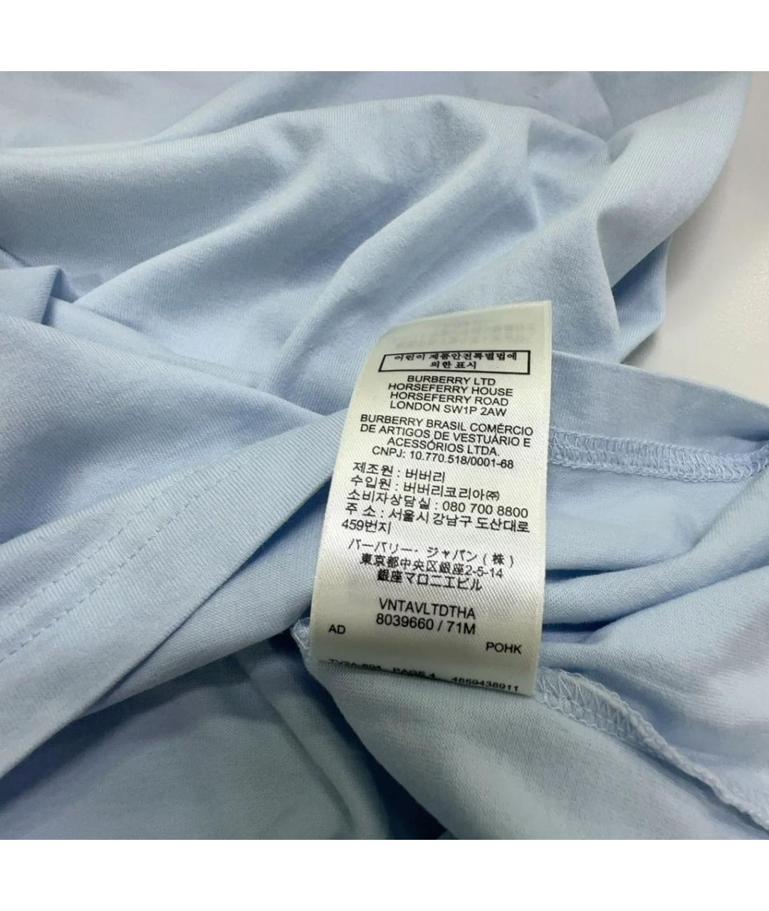 BURBERRY Голубая хлопковая футболка, фото 6