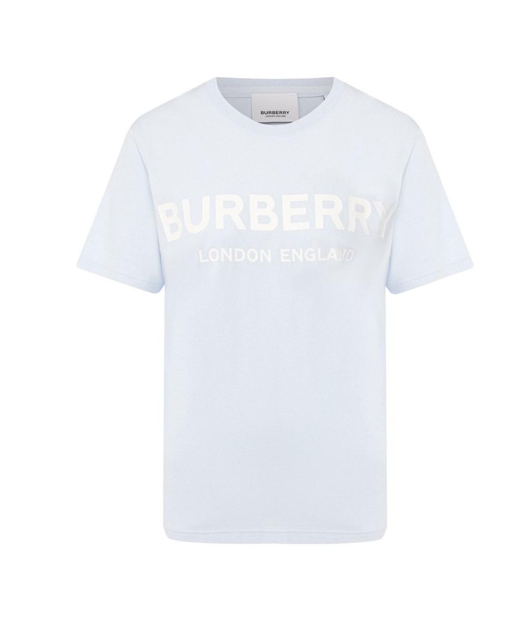 BURBERRY Голубая хлопковая футболка, фото 2