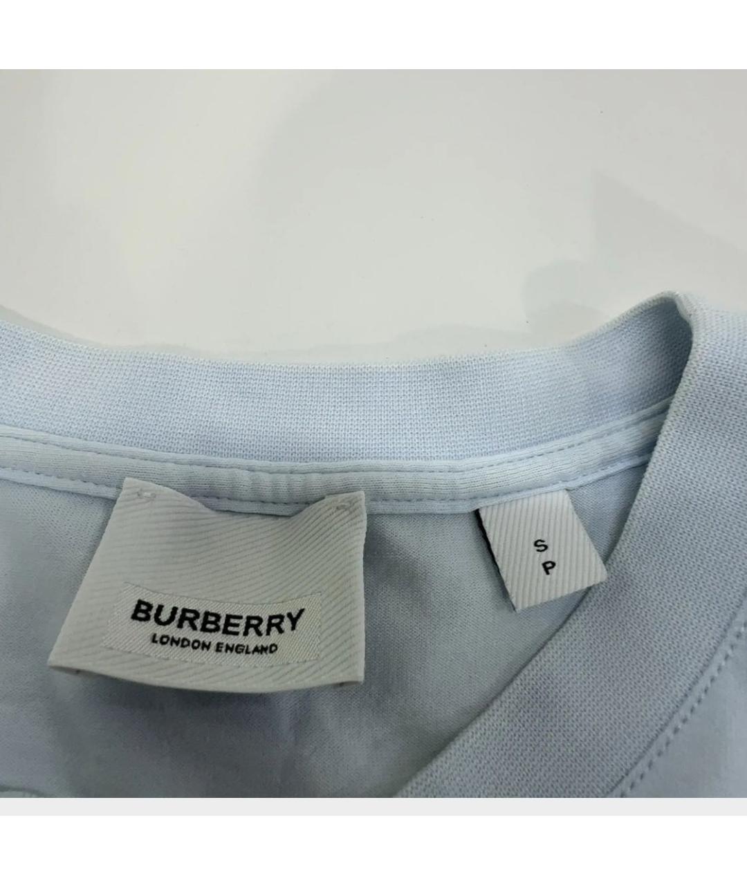 BURBERRY Голубая хлопковая футболка, фото 7