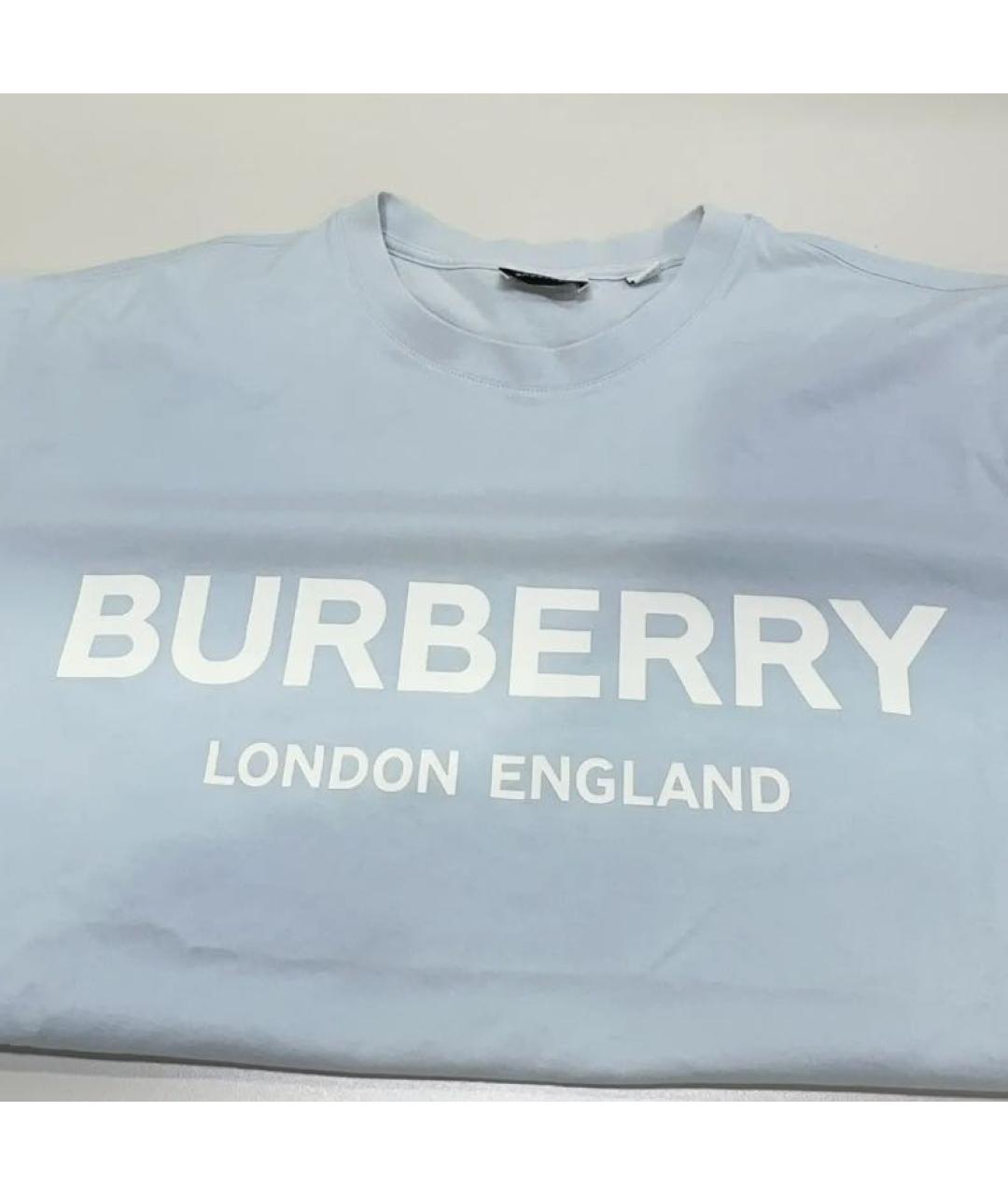 BURBERRY Голубая хлопковая футболка, фото 8