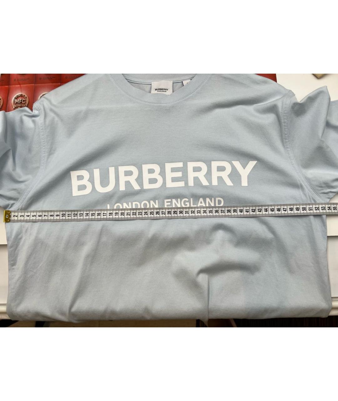 BURBERRY Голубая хлопковая футболка, фото 4