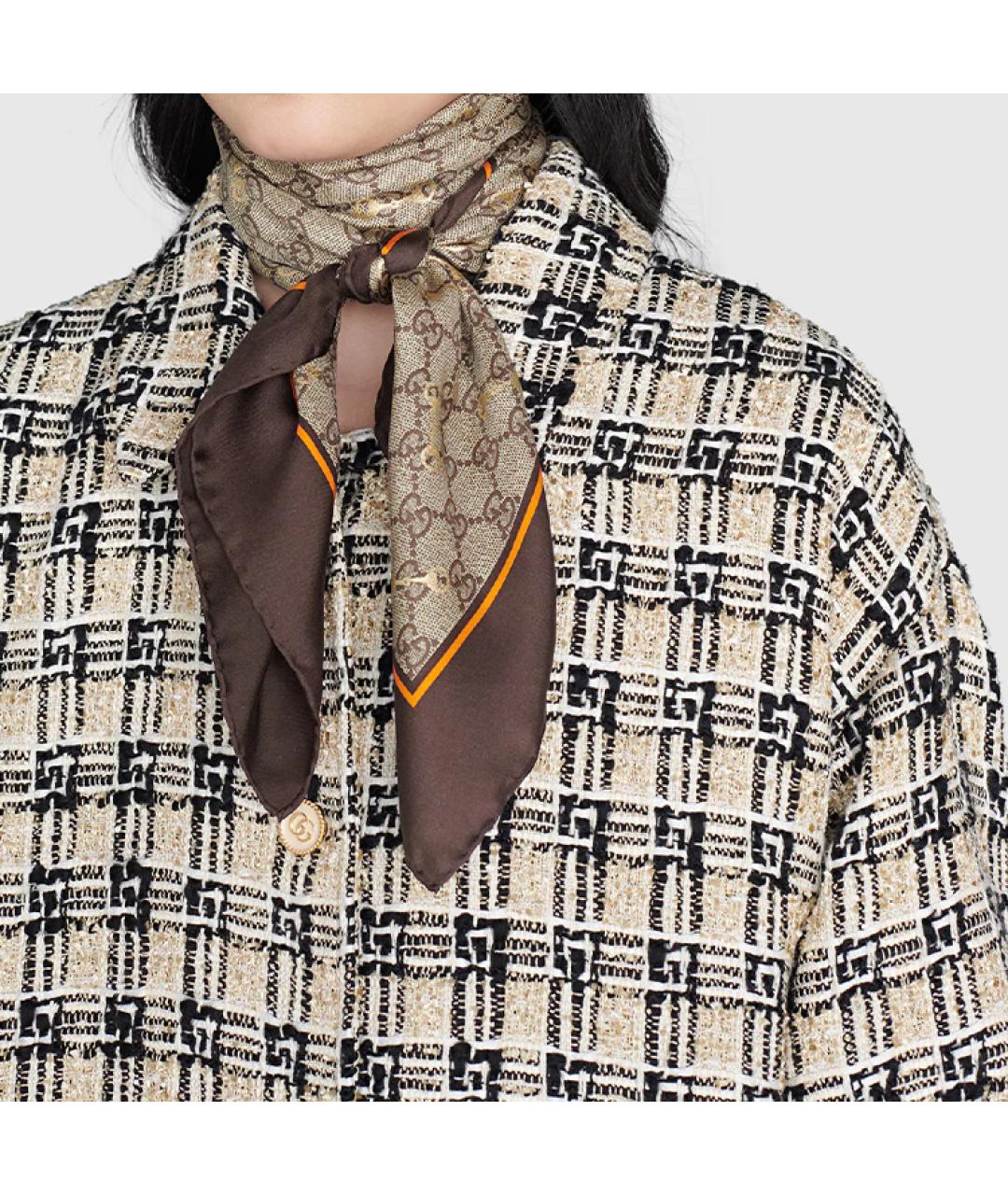GUCCI Коричневый шелковый шарф, фото 2