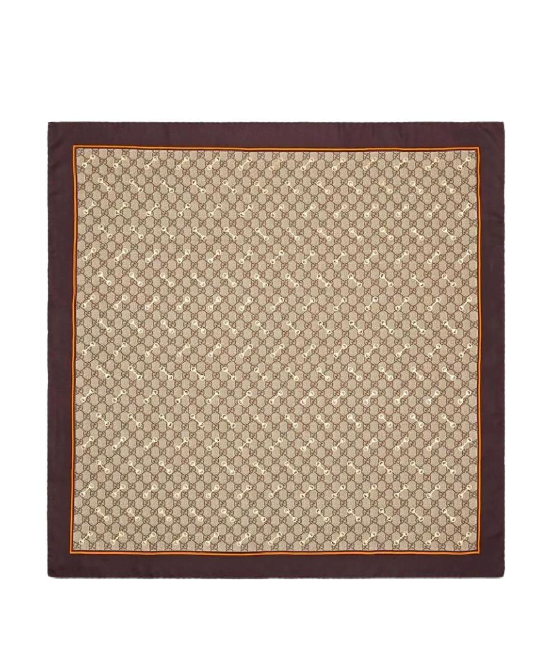 GUCCI Коричневый шелковый шарф, фото 1