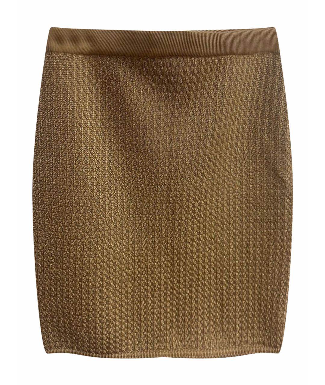 RALPH LAUREN PURPLE LABEL Золотая кашемировая юбка мини, фото 1