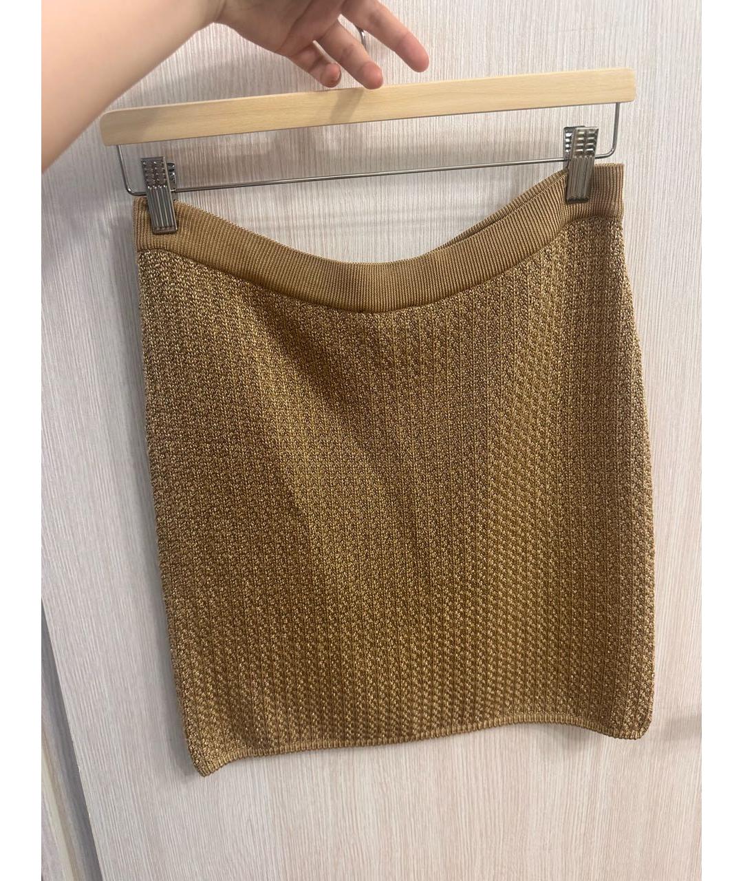 RALPH LAUREN PURPLE LABEL Золотая кашемировая юбка мини, фото 2
