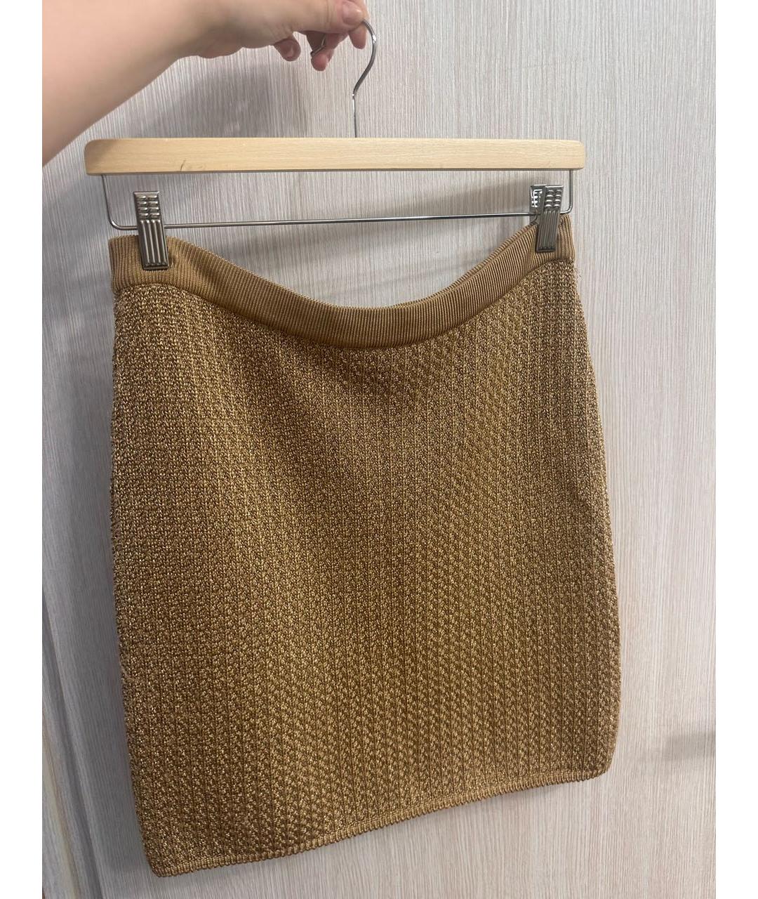 RALPH LAUREN PURPLE LABEL Золотая кашемировая юбка мини, фото 9