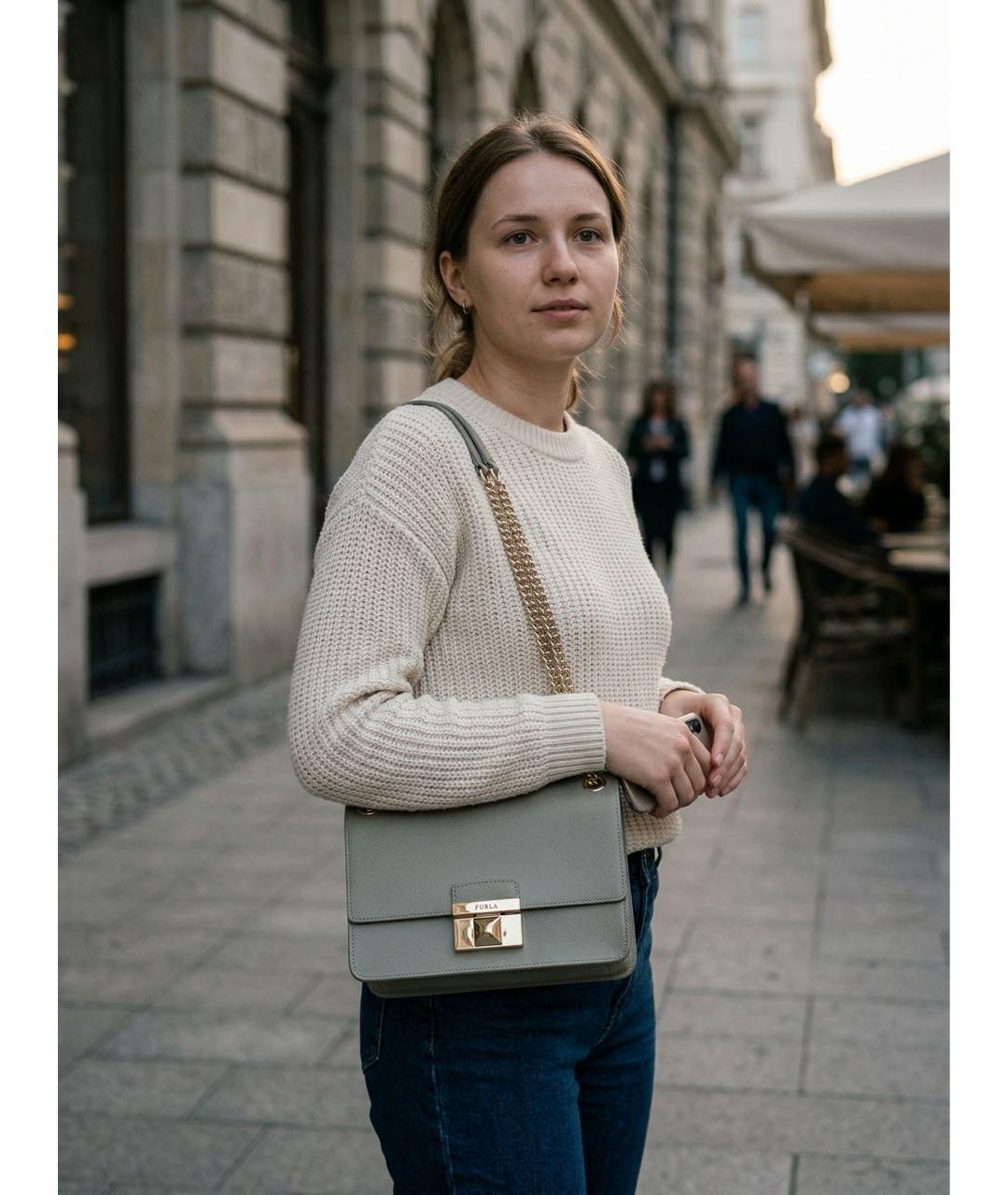 FURLA Серебряная кожаная сумка через плечо, фото 4